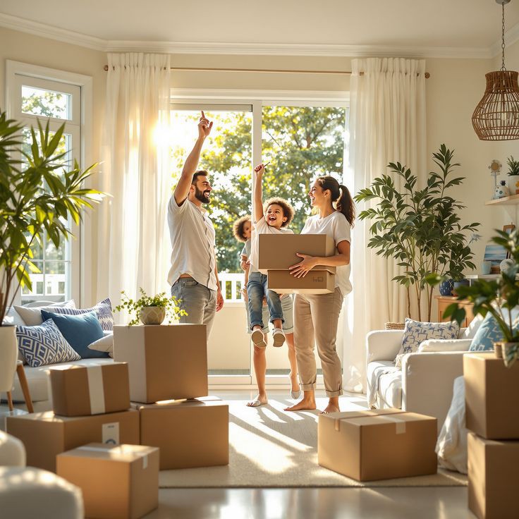 Familia recibiendo paquete